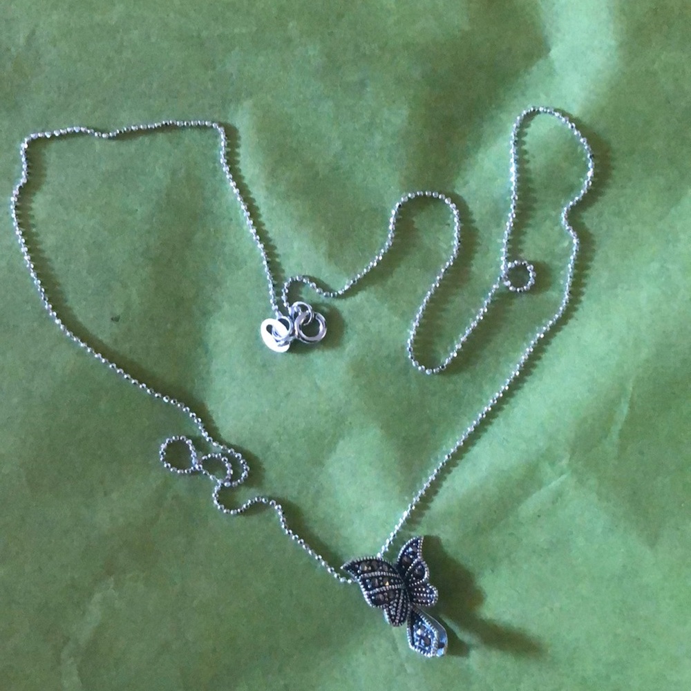 Silver Butterfly Necklace with Stones